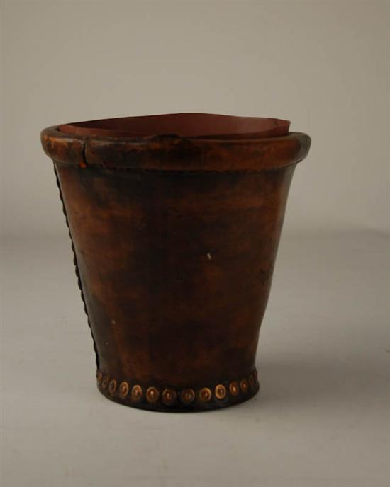 Appraisal: A th C Leather Fire Bucket undecorated copper riveted missing