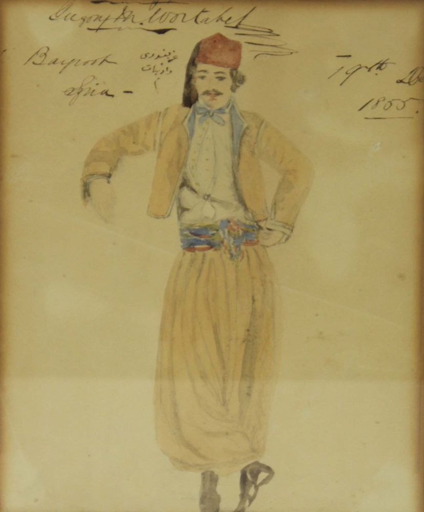 Appraisal: APPARENTLY UNSIGNED th CENTURY Watercolor Orientalist Figure Study Inscribed throughout