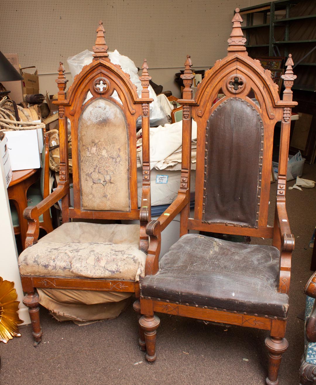 Appraisal: Pair of Gothic style hall chairs