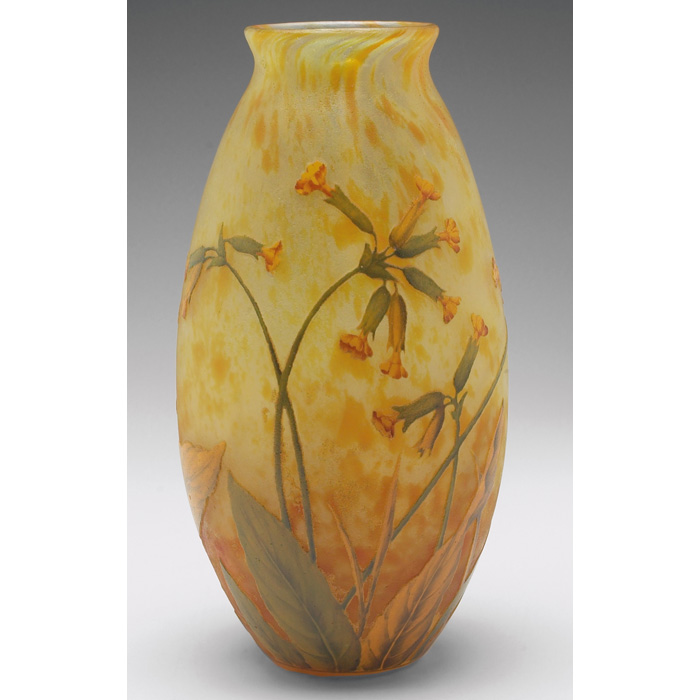 Appraisal: Daum vase swollen cylindrical form with enameled yellow wild flowers