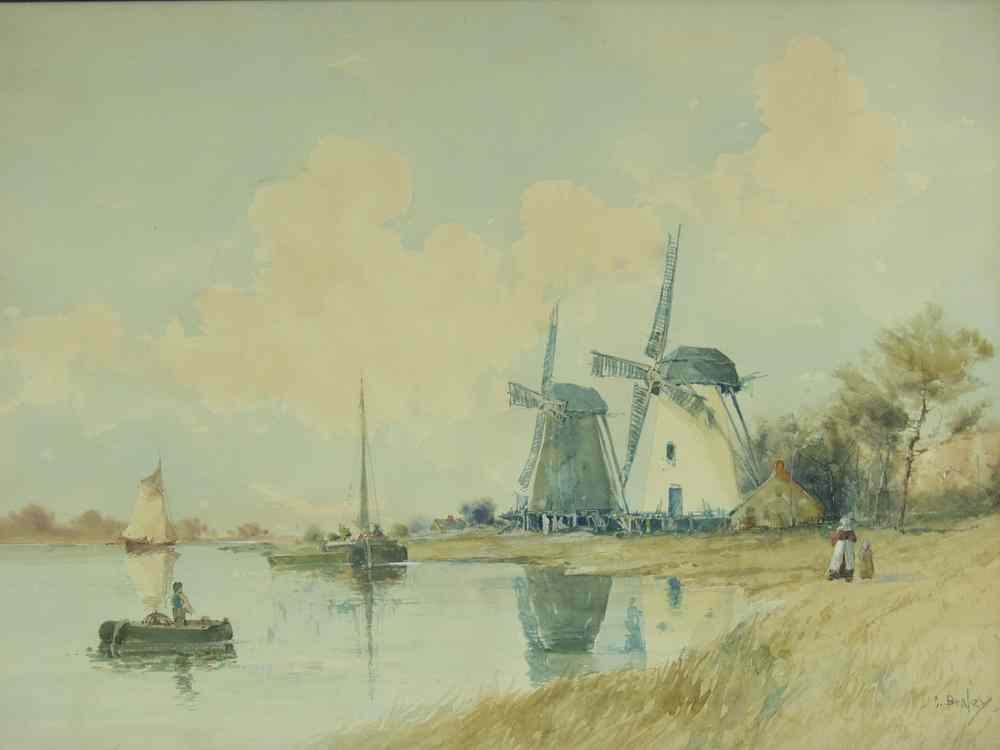 Appraisal: W C - Windmills on a River by Clarence Braley