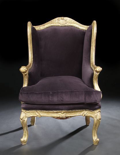 Appraisal: Louis XV-Style Giltwood Bergere Avec Orielles the domed and padded