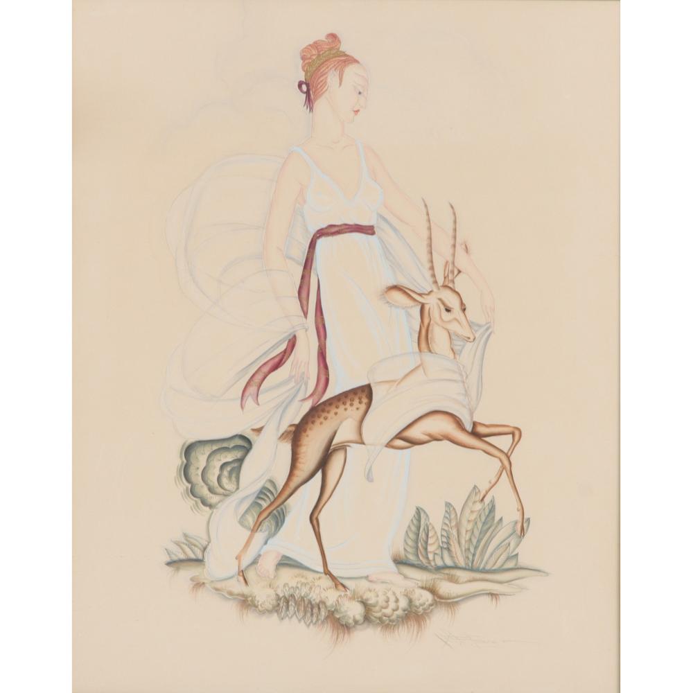 Appraisal: UNKNOWN FRENCH ART DECO GOUACHE ON PAPER TITLED 'AN ELYSIAN