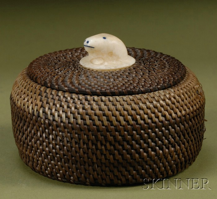 Appraisal: Northeast Baleen Lidded Basket the walrus ivory knob in the