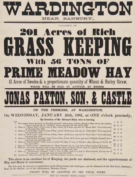 Appraisal: Oxfordshire Auction Broadsides - Agricultural broadsides including Stokenchurch Tackley Watlington