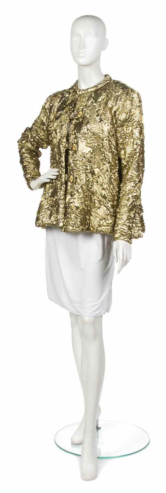 Appraisal: A Pauline Trigere Gold Pleated Evening Jacket in a swing