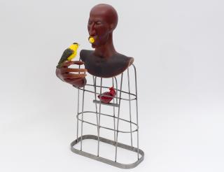 Appraisal: CONTEMPORARY GLASS AND METAL SCULPTURE Of a bust of a