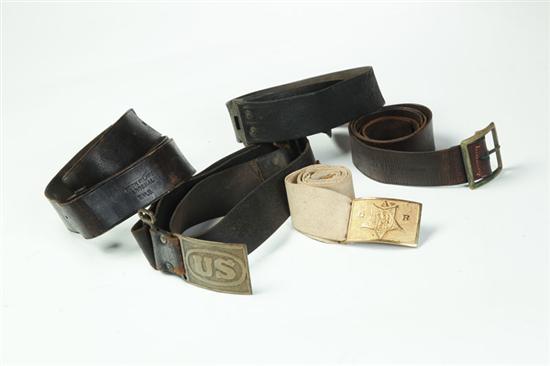 Appraisal: FIVE BELTS AND A BELT PLATE Includes a cavalry belt