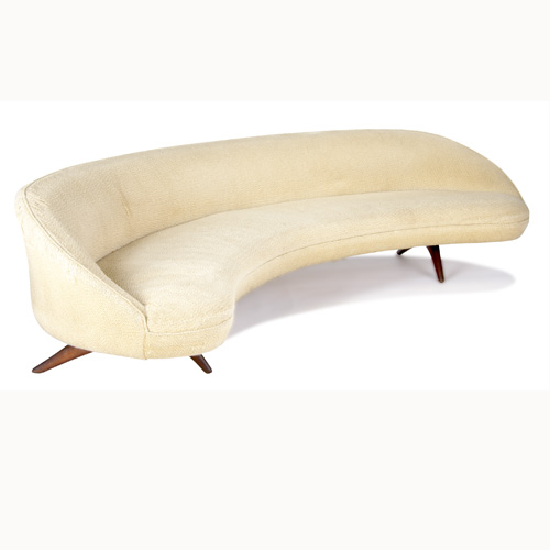 Appraisal: VLADIMIR KAGAN Sofa with original upholstery on walnut base Kagan-Dreyfuss