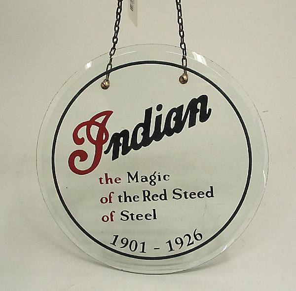 Appraisal: An Indian Motorcycles glass showroom sign etched glass the Indian