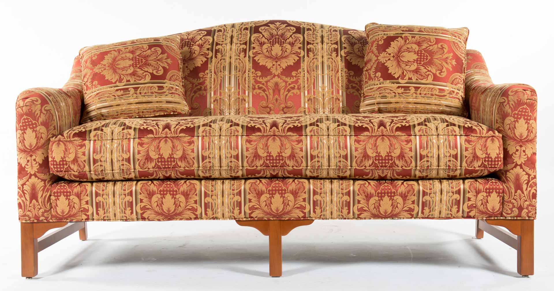 Appraisal: Chippendale style upholstered sofa th century Temple Manufacturing serpentine crest