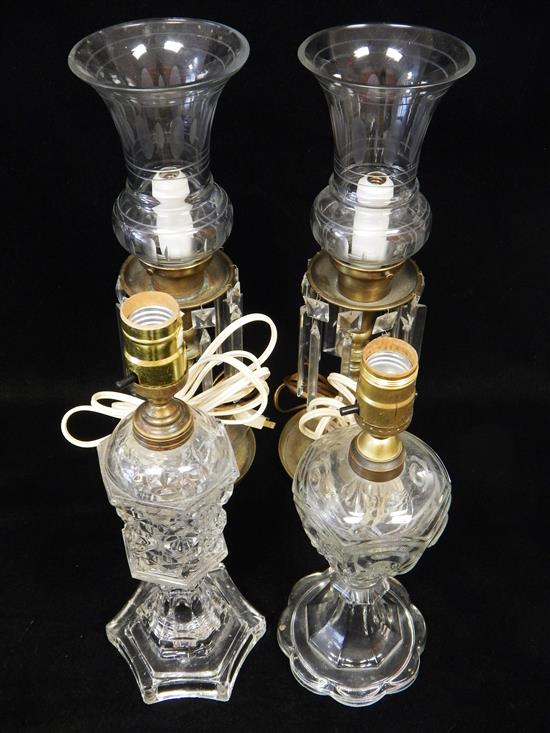 Appraisal: Four electrified cut glass lamps including Bradley Hubbard pair of