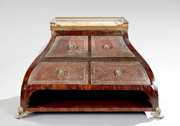 Appraisal: Louis XVI-Style Brass-Mounted and Marble-Topped Cartonnier first quarter th century