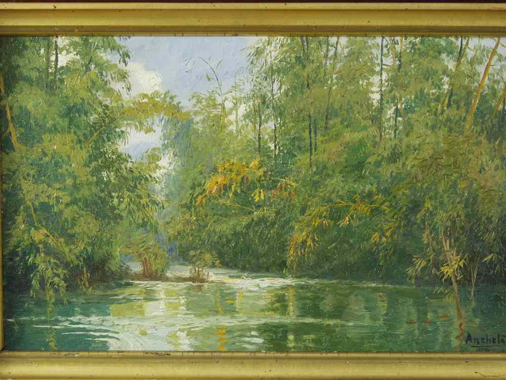 Appraisal: OOB - Landscape of verdant swampland signed lr 'Anchella' and