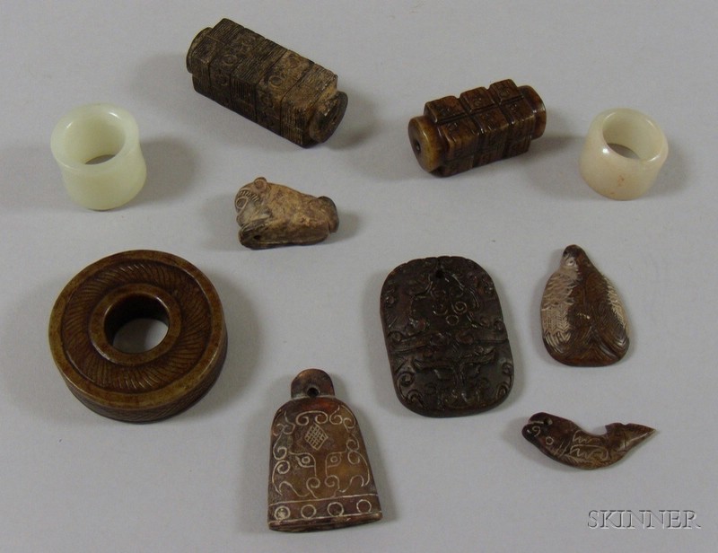 Appraisal: Ten Assorted Carved Hardstone Pendants and Other Items of various