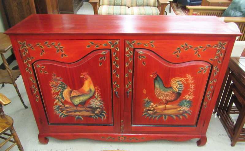 Appraisal: PAINT DECORATED RED BUFFET Provincial style antique reproduction a -door