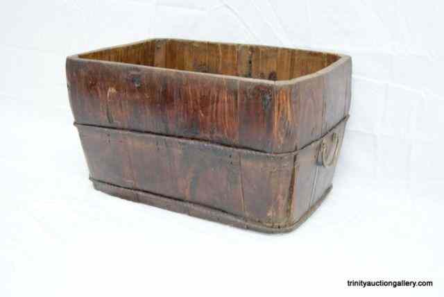 Appraisal: Primitive Square Wooden Wash Tub w HandlesThis is a nice