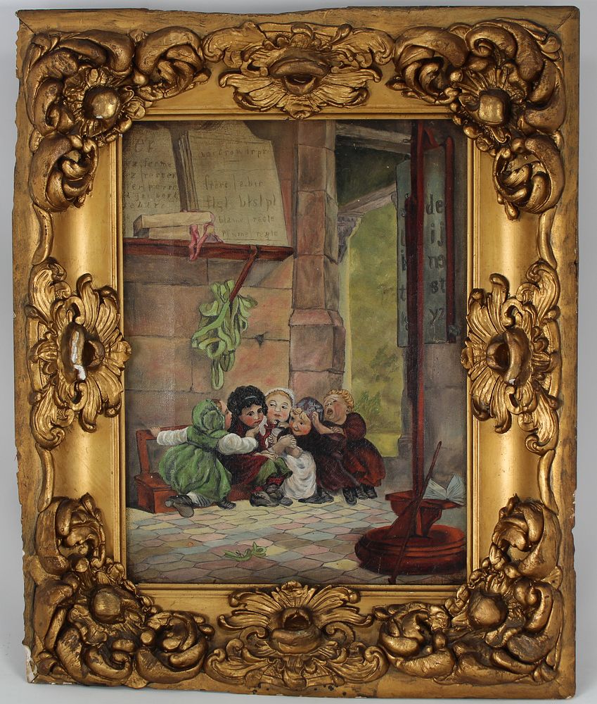 Appraisal: Antique Painting of Young Children at School Antique Painting of