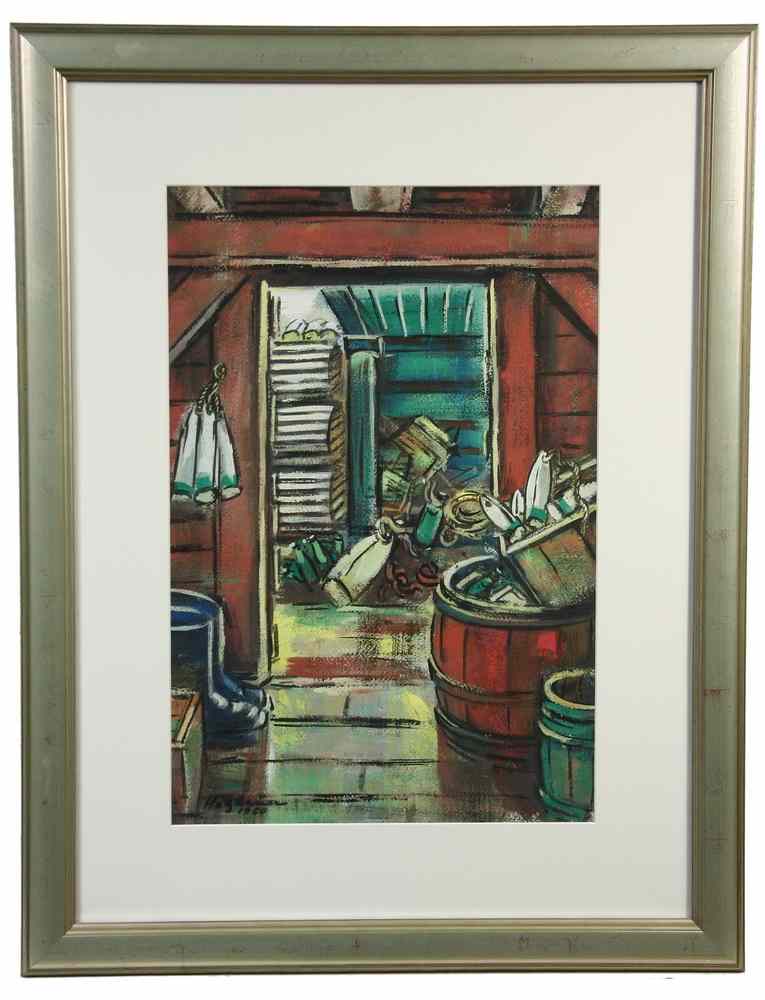 Appraisal: WATERCOLOR GOUACHE - 'Monhegan Fishhouse Interior' by Emil Eugen Holzhauer