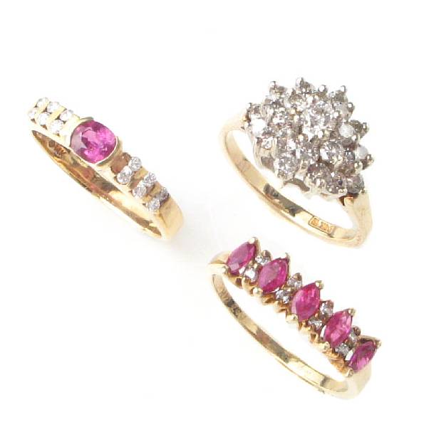 Appraisal: A collection of five ruby diamond and gold rings five