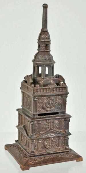 Appraisal: Cast Iron Independence Hall Tower Still Bank Description Manufactured by