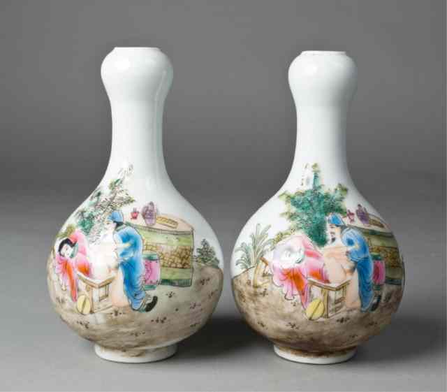 Appraisal: Pr Of Chinese Famille Rose Erotic VasesEach finely painted to