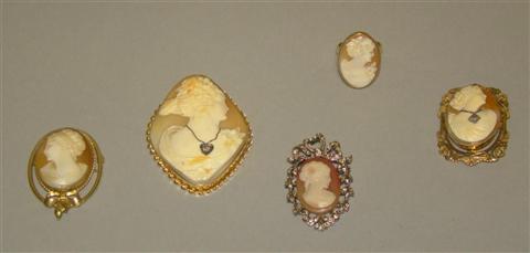 Appraisal: GROUP OF CAMEO JEWELRY Including a brooch of diamond shape