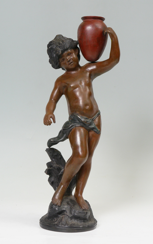 Appraisal: BRONZE SCULPTURE BOY WITH URN AFTER MOREAU '' h signed