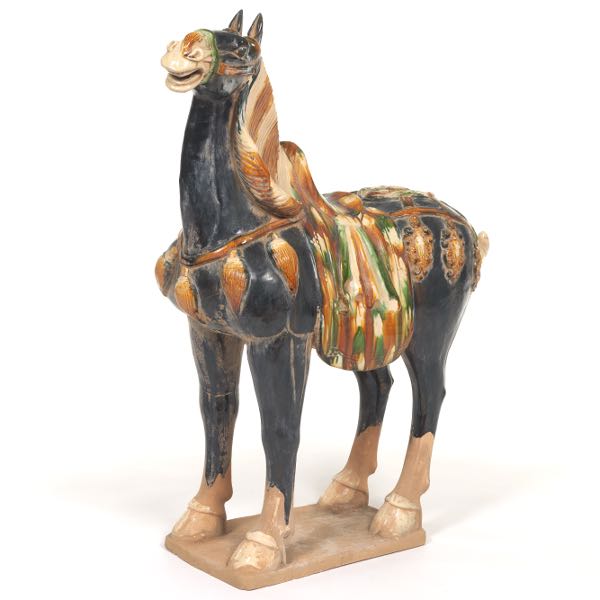 Appraisal: MONUMENTAL CHINESE TANG DYNASTY STYLE SANCAI GLAZED CERAMIC HORSE SCULPTURE