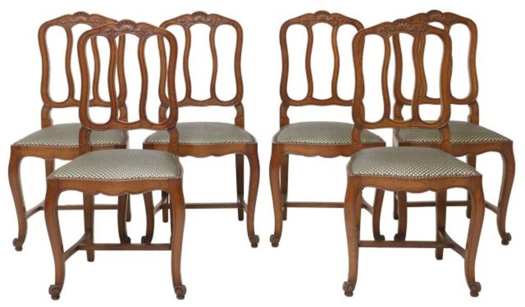 Appraisal: FRENCH LOUIS XV STYLE CARVED OAK DINING CHAIRS lot of