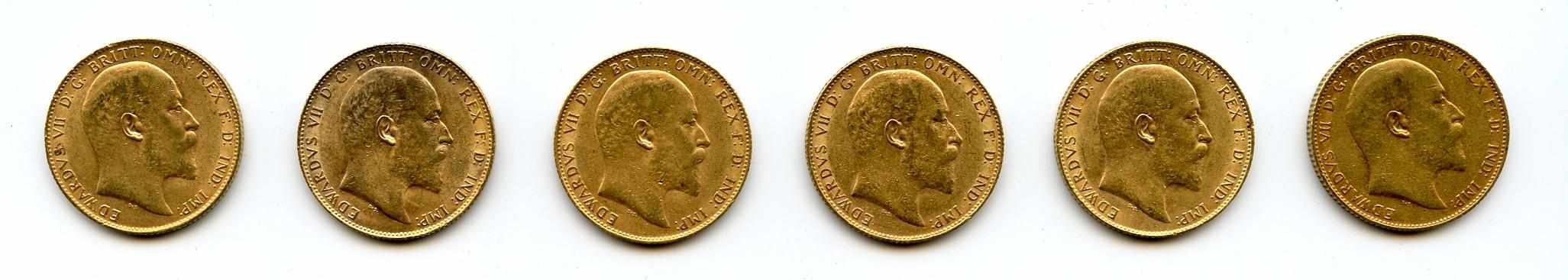 Appraisal: Great Britain Edward VII Sovereigns KM- A desirable grouping some