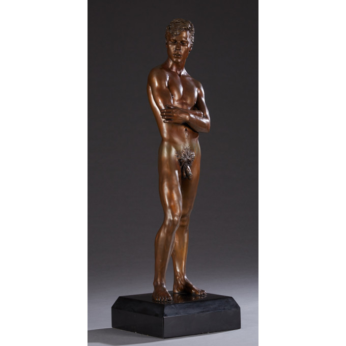 Appraisal: Large Patinated Bronze Male Standing Classical Nude th c on