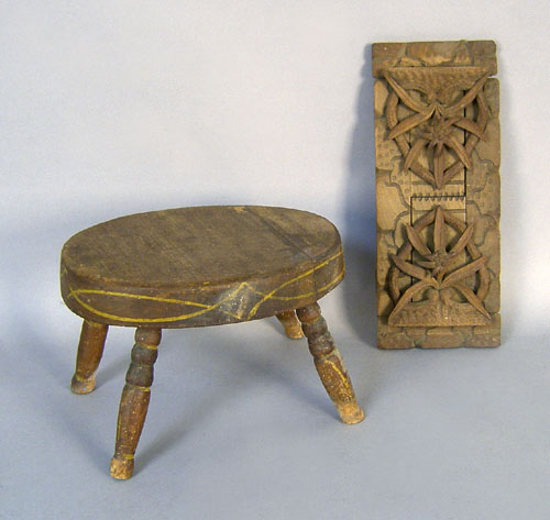 Appraisal: Splay leg stool h w together with a carved bookend