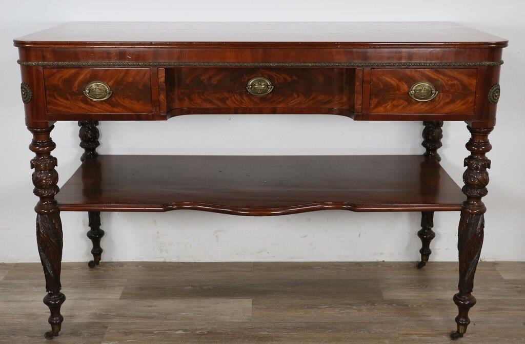 Appraisal: REGENCY STYLE SIDEBOARDRegency style sideboard English th Century Mahogany three