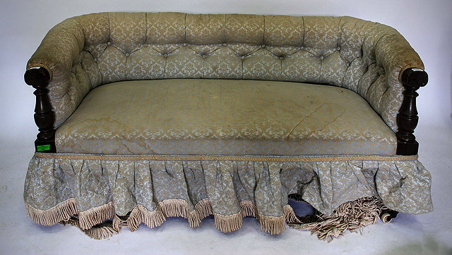 Appraisal: A LATE VICTORIAN SMALL OAK FRAMED SETTEE with pale blue