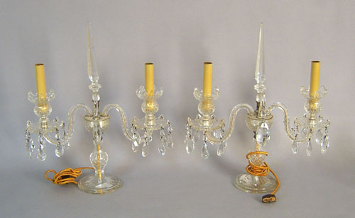 Appraisal: Pair colorless glass candelabra probably Baccarat