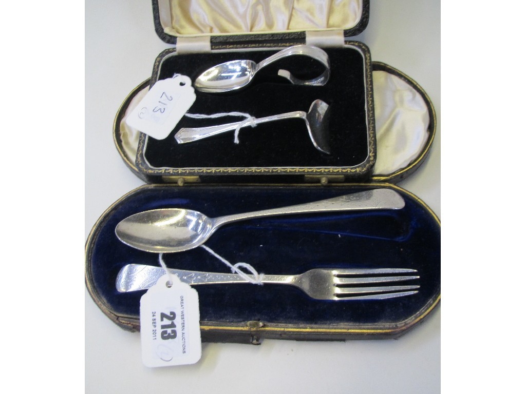 Appraisal: Lot comprising cased spoon and pusher set and a cased