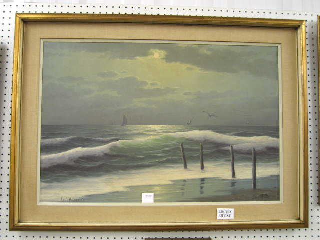 Appraisal: Lo Schippen Oil on Canvas seascape with ships seaguls in