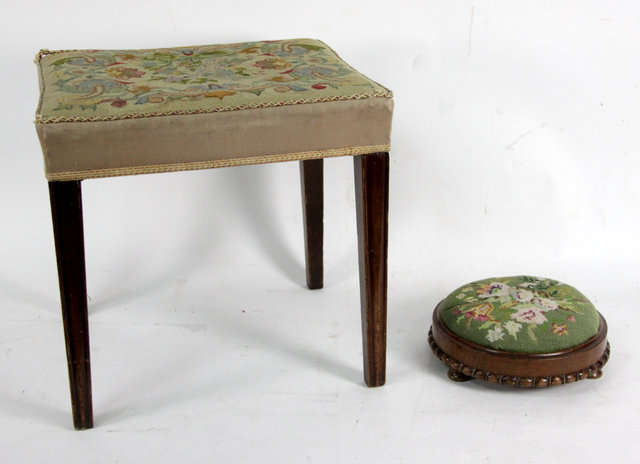 Appraisal: A George III style mahogany stool with needlework seat on