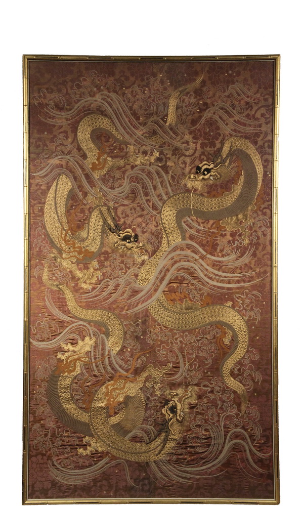 Appraisal: CHINESE MONUMENTAL BULLION ON SILK TAPESTRY - th c Magnificent