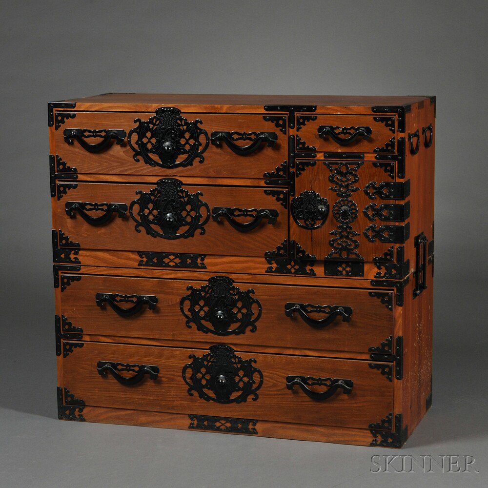 Appraisal: Two-part Tansu Chest Japan the bottom section with two long