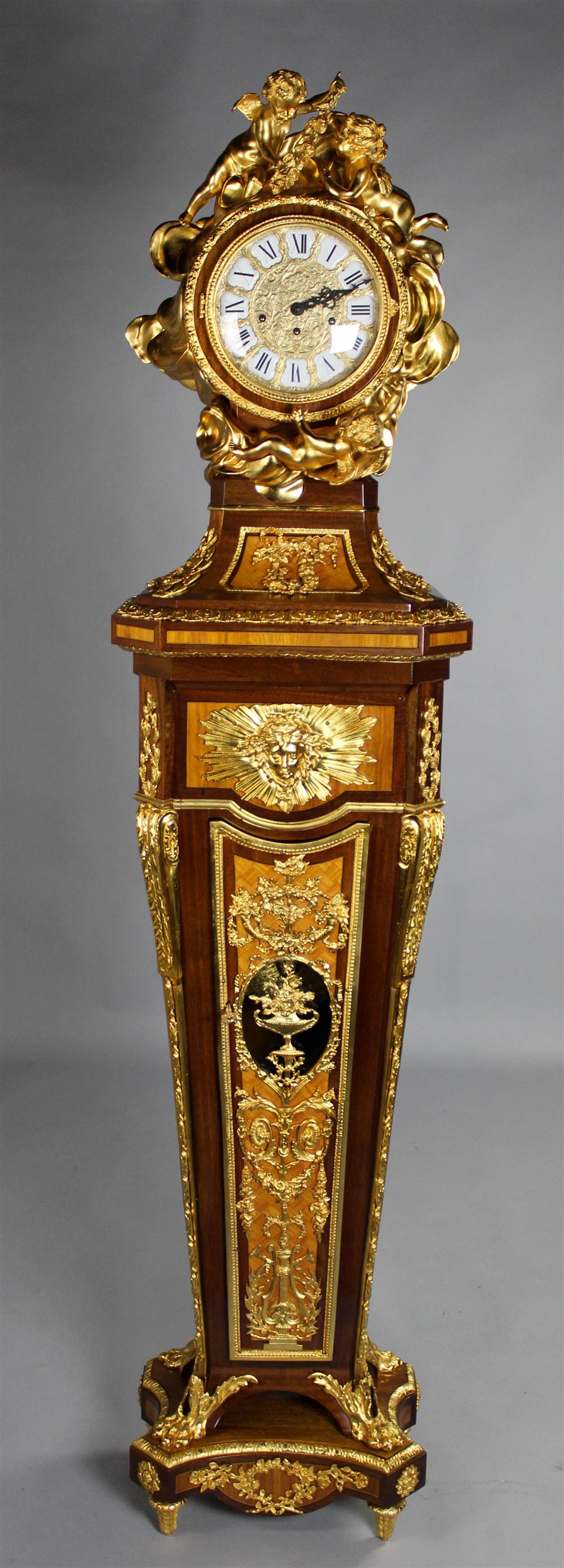 Appraisal: LOUIS XVI STYLE GILT MOUNTED PEDESTAL CLOCK AFTER JEAN-HENRI RIESENER