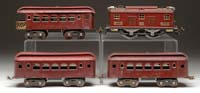 Appraisal: LIONEL STANDARD GAUGE WITH THREE MATCHING PASSENGER CARS Dark maroon