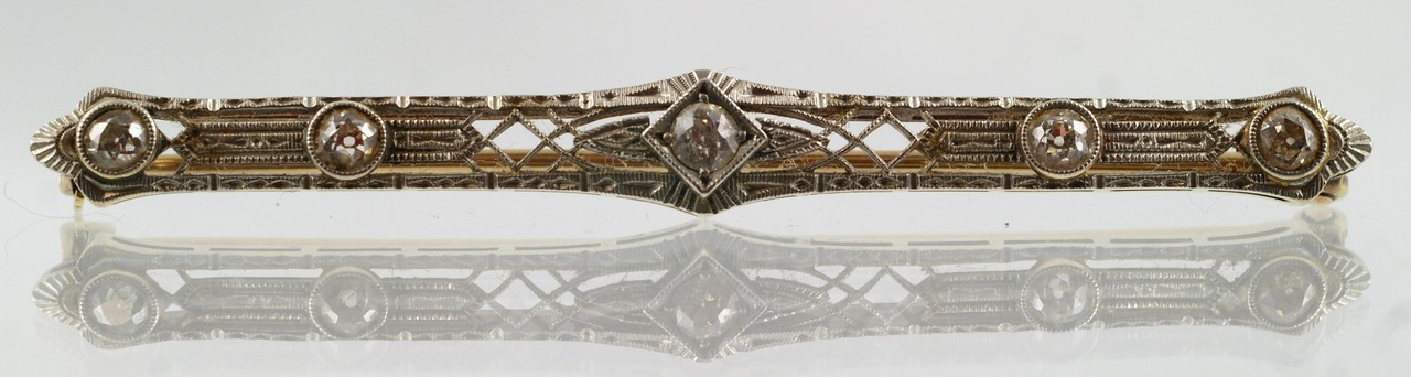 Appraisal: K WG filigree diamond bar pin