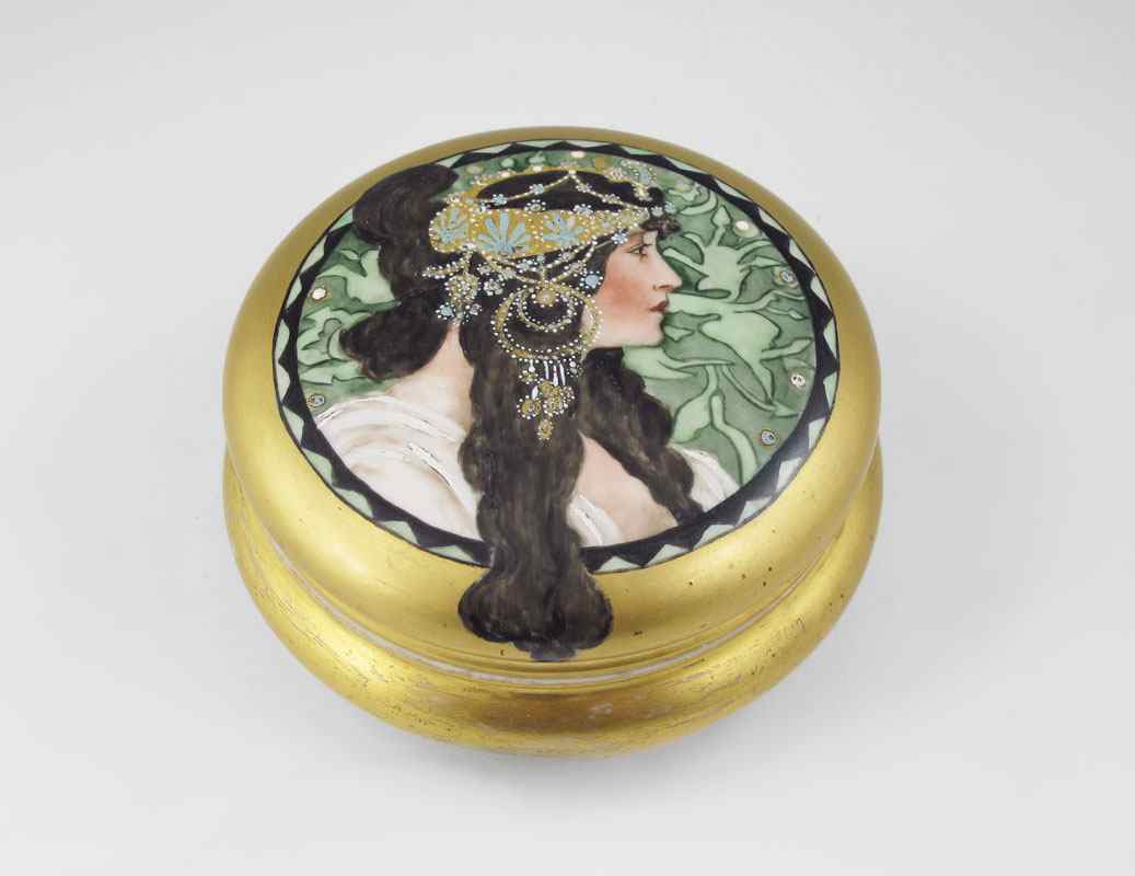 Appraisal: FRENCH LIMOGES DRESSER BOX Mark Guerin CA - Alphonse Mucha-esque