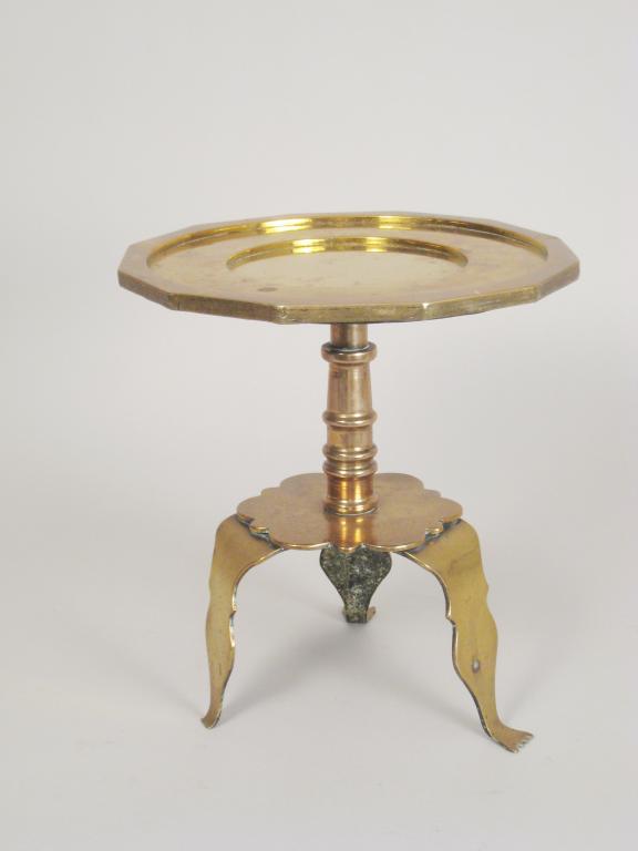 Appraisal: An antique brass circular Kettle Stand on turned column and