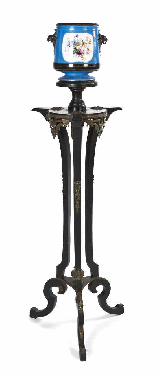 Appraisal: A Napoleon III Ebonized and Porcelain Jardiniere on Stand the