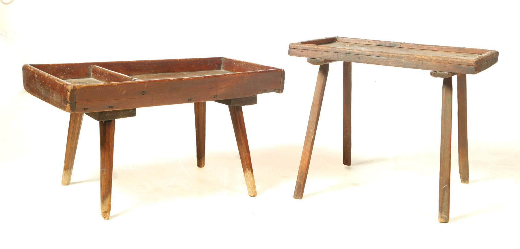 Appraisal: TWO DIMINUTIVE WORK BENCHES American th century mixed woods Includes