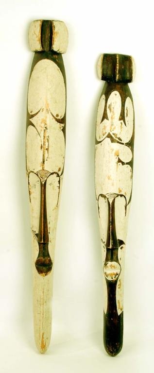 Appraisal: Two Fang carved wood face masks Gabon Narrow elongated faces