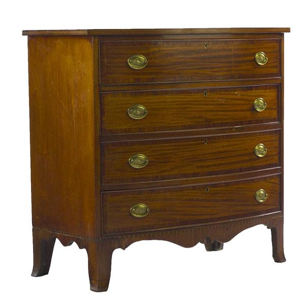 Appraisal: Federal mahogany chest of drawers ca Bow front with oval